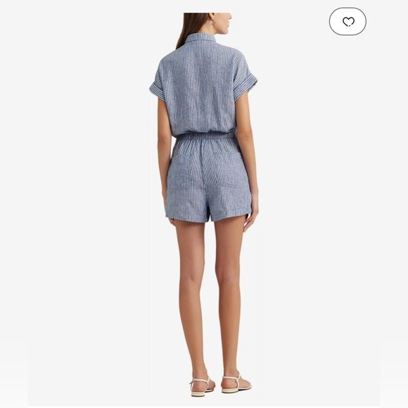 Lauren Ralph Lauren Pinstripe Linen Shorts-Sleeve Romper size 2P - Picture 4 of 8